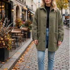 Sage Bouclé Overshirt • Artisan Handmade Sherpa Car Coat • Cozy Warm Autumn Jacket