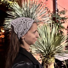 Bandana szydełkowa, chusta na głowę boho szara