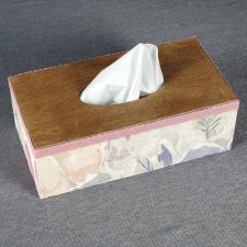 Drewniany chustecznik w kwiaty - opakowanie na chusteczki w odcieniach różu - pudełko na chusteczki