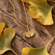 GINKGO- naszyjnik z liściem miłorzębu srebro 925 złocone 24K