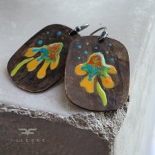 Kolczyki Geometric Flower - Yellow Petals with Turquoise & Red Accents