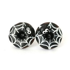 Kolczyki sztyfty donut z pająkiem i pajęczyną na Halloween