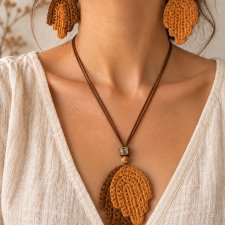 Komplet biżuterii boho handmade, szydełkowy naszyjnik i kolczyki, naturalna bawełna, prezent dla kobiety