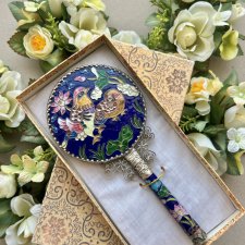 Exquisite Vintage Cloisonné Hand Mirror ❤ Bird & Floral Filigree Artistry ❤ lustro