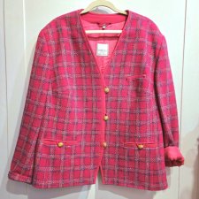 Tweedowa marynarka bouclé Marcona Peter Hahn fuksja różowa 70% wełna 30% jedwab vintage premium