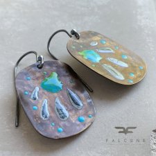 Kolczyki Geometric Flower - Turquoise & Ash