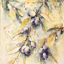 Oliwki - dekoracja, oryginalna akwarela A4 (21x29,7 cm)