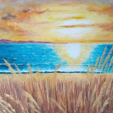 NASTROJOWY PEJZAŻ MALOWANY NA PŁÓTNIE - "ZŁOTAWY ZMIERZCH" 30x40cm
