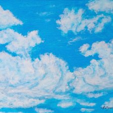 INTRYGUJĄCY PEJZAŻ MALOWANY NA PŁÓTNIE - "CZYSTY BŁĘKIT" 30x40cm