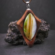 Wisiorek z naturalnego drewna gombe i agat kolorowy – rękodzieło z duszą - prezent dla kobiety dla niej Unique Jewelry Design; Luxury Wooden