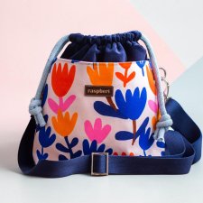 Granatowa listonoszka z kominem z weluru – minimalistyczne kwiaty, handmade