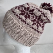 Ręcznie robiona czapka w norweski wzór z alpaką, beż i brąz (54-60 cm)