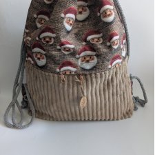 Świąteczny worek plecak z Mikołajami – handmade