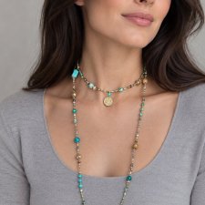 Letni Ogród –  Naszyjnik / bransoletka 2w1 z jaspisem i perłą seashell, boho - Kawałek nieba