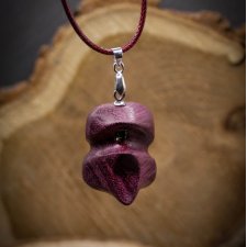 Naszyjnik oliwin – drewno amarant, Wood Pendant, biżuteria z drewna, minerał, kamień, dla niej, pirografia
