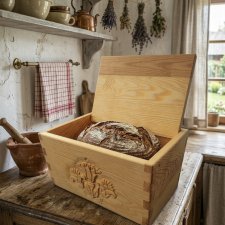 Ręcznie Rzeźbiony Chlebak Drewniany chlebownik | Unikatowe Rzemiosło | Styl Rustykalny Hand-Carved Wooden Bread Box Breadbox | Unique Craftsmanship |