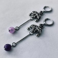 Kolczyki chainmaille z chalcedonem ze stali chirurgicznej 8,1 cm gothic dark fairycore