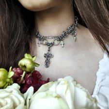 Choker chainmaille z krzyżami i kolcami ze stali chirurgicznej 32,2+5,5 cm gothic occult