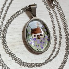 Mały naszyjnik z mini akwarelą... Domek wśród kwiatów