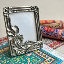 Vintage Art Nouveau Style Silver Plated Mini Miniature Iris Ribbon Bow Photo Picture Frame