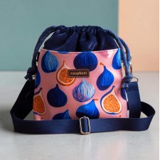 Granatowa listonoszka z kominem z weluru w figi – handmade, unikat