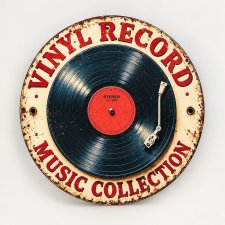 Metalowa tabliczka dekoracyjna VINYL RECORD MUSIC COLLECTION – styl vintage, retro.