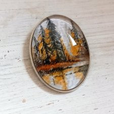 Broszka z mini akwarelą -jesienny krajobraz