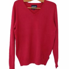 Czerwony sweter dekolt V serek bawełna wiskoza Sebago