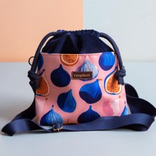 Granatowa listonoszka z kominem z weluru w figi – handmade, unikat