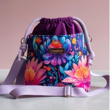 Fioletowa listonoszka z kominem z tłoczonego weluru i weluru w kwiaty – handmade