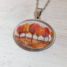 Naszyjnik z miniaturową akwarelą-jesienne drzewa