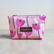 Etui na klucze z różowego weluru w tulipany – handmade