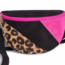 Nerka damska patchwork różowa, czarna i panterka cętki torebka na ramię