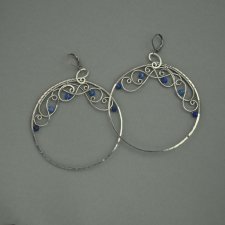 Kolczyki koła lapis lazuli, kółka, wire wrapping, stal chirurgiczna