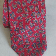 Vintage 90s krawat jedwabny czerwony paisley ręcznie wykonany handmade silk oldmoney classic