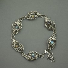 Bransoletka z kolorowymi labradorytami, wire wrapping, stal chirurgiczna, labradoryt