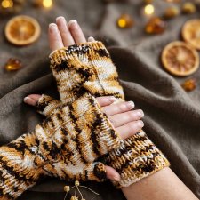 Mitenki damskie Dzika Sawanna - tygrysie - wełna + akryl - S/M - Foxy Knit