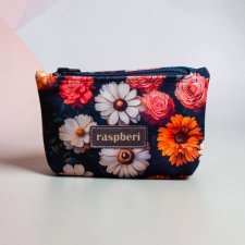 Etui na klucze z czarnego weluru w kolorowe kwiaty – handmade