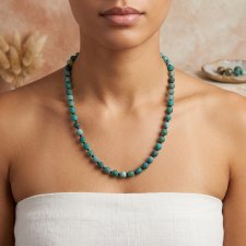 Zielony Naszyjnik z Trawionego Agatu i Czarnego Szkła – Styl Boho (Długość 25 cm)