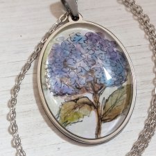 Naszyjnik z mini akwarelą- niebieska hortensja