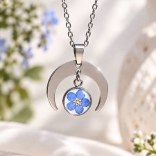 Naszyjnik z żywicy księżyc z niezapominajkami prezent