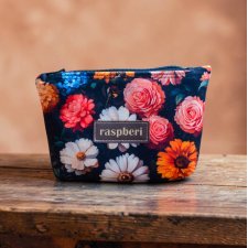 Etui na klucze z czarnego weluru w kolorowe kwiaty – handmade