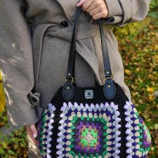 Duża torebka na szydełku granny square – shopperka handmade boho