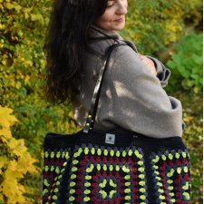 Duża torebka na szydełku granny square – shopperka handmade boho