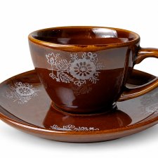 Filiżanka ze spodkiem Pruszków PRL Vintage brązowy dekoracja kwiatowa retro (3/4)