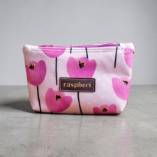 Etui na klucze z różowego weluru w tulipany – handmade
