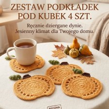 Zestaw 4 szydełkowych podkładek pod kubek w kształcie dyni