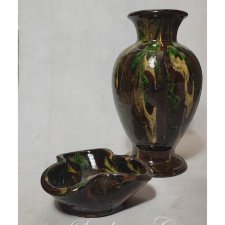 Zestaw ceramiczny wazon + popielniczka | Łysa Góra | Ceramika PRL lata 60./70. | Vintage
