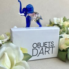 Art-Glass ❤ Miniature Blue Glass Elephant Figurine ❤ Wyjątkowo efektowna figura