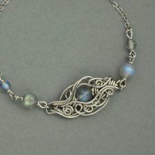 Bransoletka regulowana labradoryty wire wrapping, stal chirurgiczna,